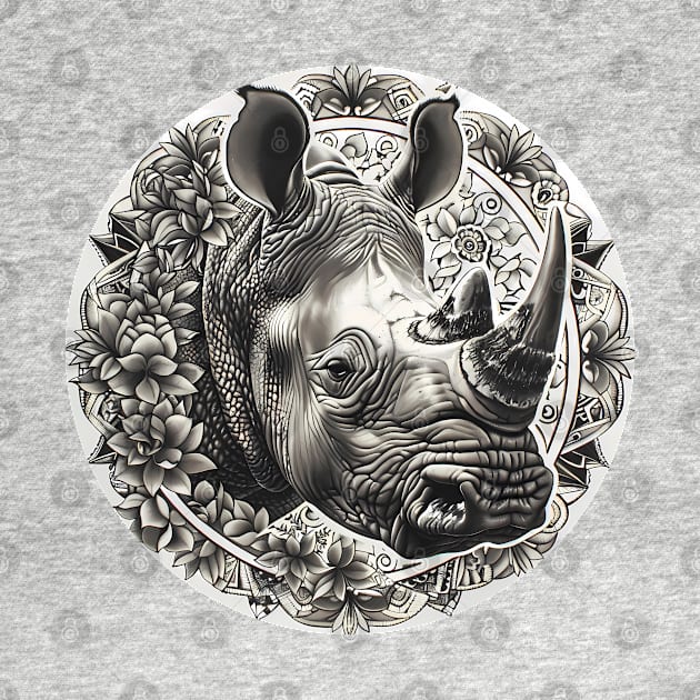 Mandala - Rhino B&W by aleibanez